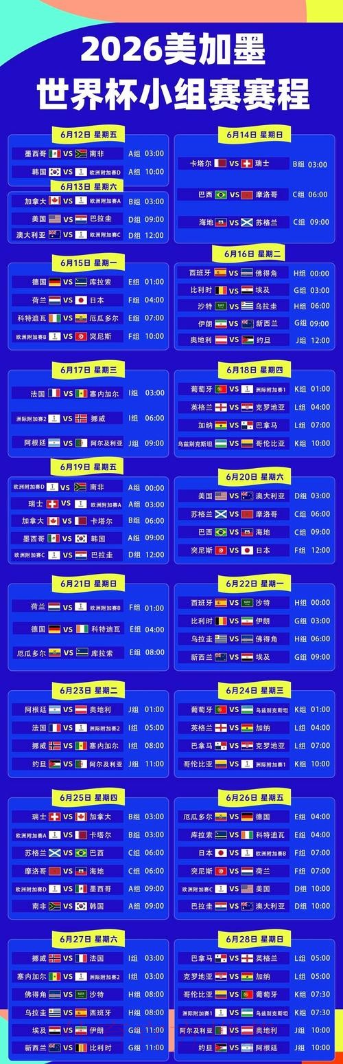 2026美加墨世界杯小组赛赛程APP 2026美加墨世界杯小组赛赛程APP